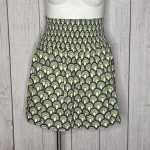 Kate Quinn Organic Cotton Smocked Skirt – Retro Rainbow Print, sz Large